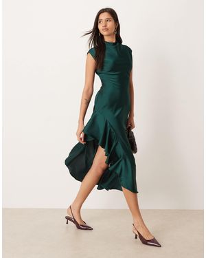 Ghospell – hochgeschlossenes midikleid aus satin - Blau