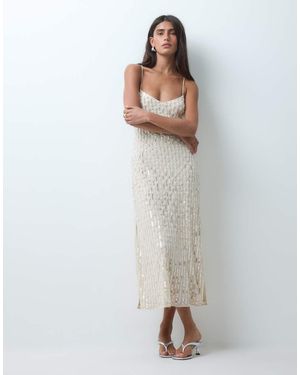 Miss Selfridge Pearl And Sequin Embellished Midi Dress - Natural