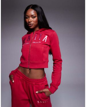 Kaiia Cotton Blend Embroide Logo Oversized Hoodie Co-ord - Red
