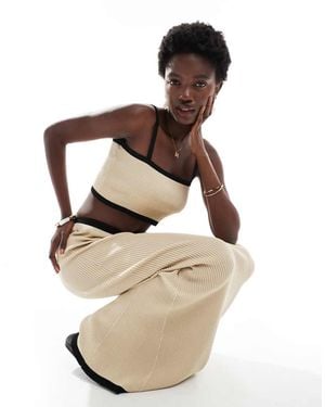 4th & Reckless Beach Ribbed Knit Contrast Trim Crop Top Co-ord - Natural