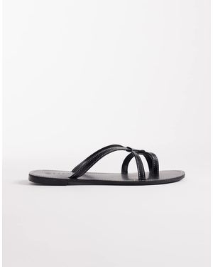 SEQWL Sandalias Negras Planas Con Diseño De Tiras De - Negro
