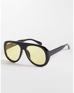 Kaiia Exclusive Chunky Yellow Lenses Aviator Sunglasses - Natural