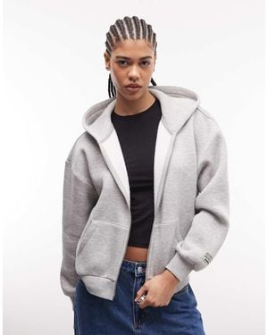 Collusion Boxy Zip Through Hoodie - Grey