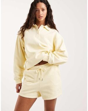 4th & Reckless Cotton Drawstring Waist Sweat Shorts Co-ord - Natural