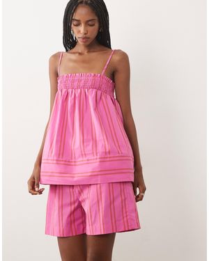 Vila Cotton Babydoll Cami Top Co-ord Pink And Red Stripe