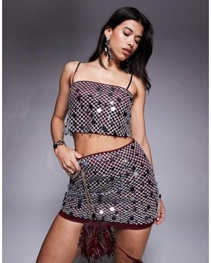 ASOS Co-Ord Sequin Overlay Satin Cami Top - Grey