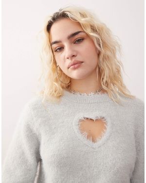 Monki Sweat duveteux avec découpe en forme - Gris