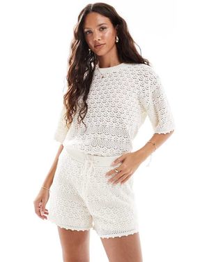 Vero Moda Pantaloncini All'Uncinetto Color Betulla Crema - Bianco