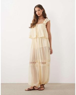 Miss Selfridge Lace Insert Bloomer Jumpsuit - Natural