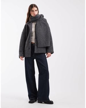 Object Kurzer mantel aus premium-wollmix mit abnehmbarem schal - Blau