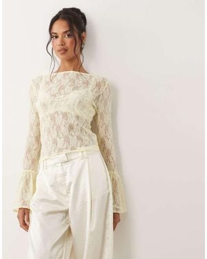 ASOS Sheer Lace Fluted Cuff Top - Natural