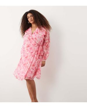Vero Moda Smilla Chiffon Long Sleeve Wrap Front Mini Dress - Pink