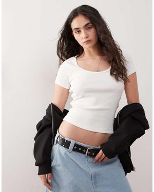 Collusion Ribbed Short Sleeve Round Neck Top - Black
