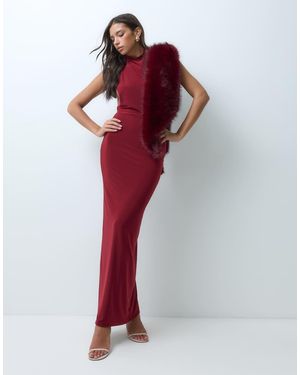 Kaiia Exclusieve Dubbel Gevormde Soepelvallende Maxi Jurk Met Hoge Hals En Racerbackdetail - Rood