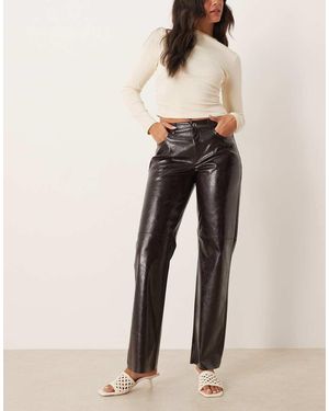 Jdy Stitch Detail Faux Leather Trousers - Natural