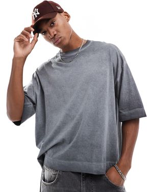 Bershka Boxy Fit Washed T-Shirt - Grey