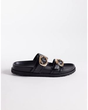Public Desire Emery Double Buckle Flat Sandals - Black
