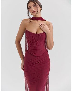 House Of Cb Hallie Strapless Corset With Neck Scarf - Red