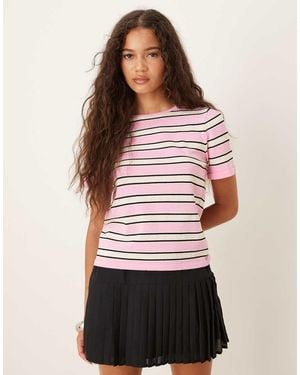 Mango Round Neck Slim Fit Striped Top - Red