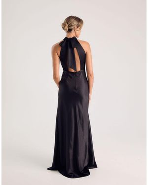 Six Stories Bridesmaid Satin Halter Neck Maxi Dress - Blue