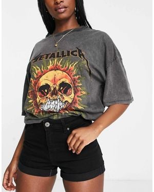 Bershka Roll Up Denim Shorts - Gray
