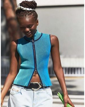 Desigual Gebreid T-Shirt Met Rits - Blauw