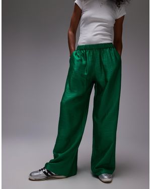 TOPSHOP Textured Satin Straight Leg Drawcord Trouser - Green