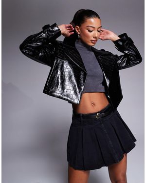 River Island Faux Leather Crop Trench - Black