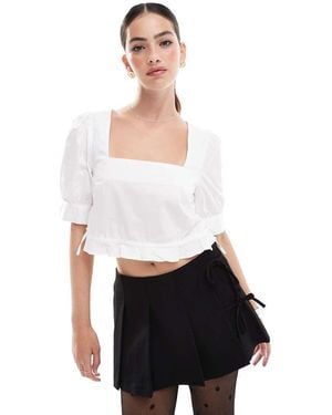 NARRATED Square Neck Puff Sleeve Crop Top - White