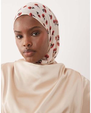 Iyal Pañuelo Para La Cabeza Color Crema Con Estampado De Rosas De Tejido Ligero De - Neutro