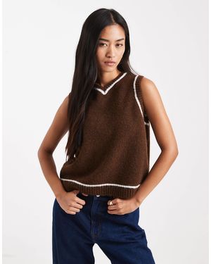 ASOS Knitted Vest With Contrast Tipping With Wool - Blue