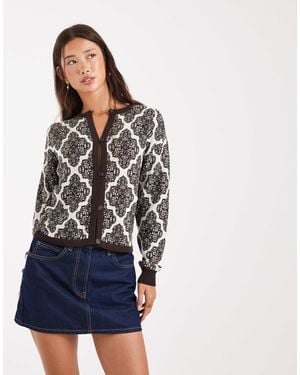 Native Youth Tile Print Long Sleeve Cardigan - Blue