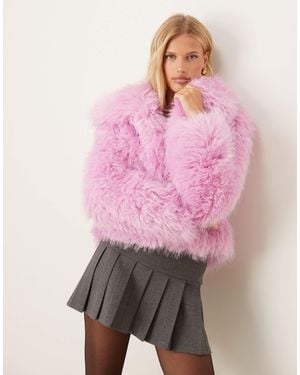 ASOS Cropped Faux Fur Jacket - Pink