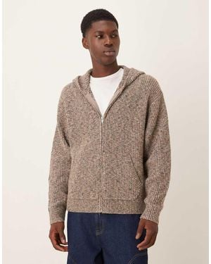 Abercrombie & Fitch Ribbed Knitted Zip Through Jumper With Hood - Natural