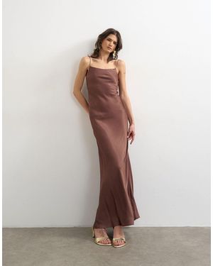 TOPSHOP Viscose Satin Low Scoop Flood Length Maxi Slip Dress - Brown