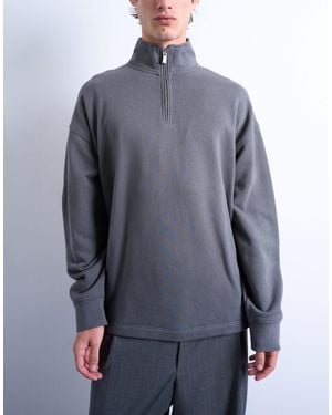 TOPMAN Heavyweight Oversized Fit 1/4 Zip Sweatshirt - Blue