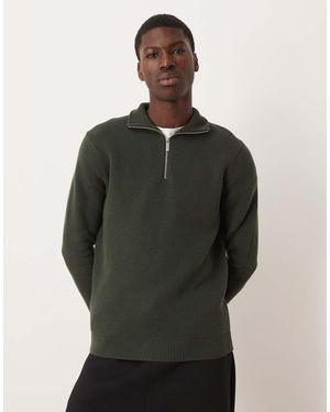 SELECTED 100% Cotton Knitted Half Zip - Grey