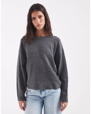ONLY Pull en maille à col rond en foncé - Gris