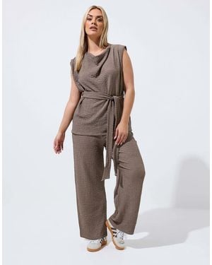 Yours Clothing Textured Sleeveless Top - Brown