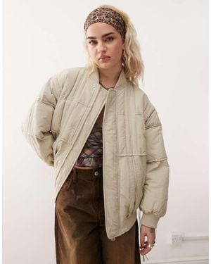 Collusion Oversized Bomber With Branding - Natural