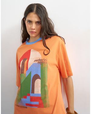 TOPSHOP 'Santorini Nights' Graphic Oversized Tee - Orange
