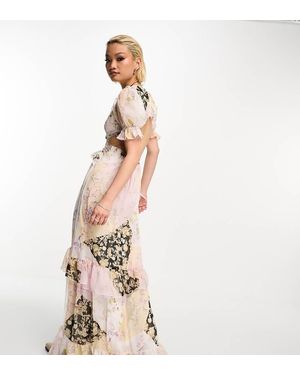 Reclaimed Vintage Limited Edition Maxi Ruffle Dress With Open Tie Back - Natural