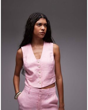 Mango Linen Waistcoat Co-ord - Pink