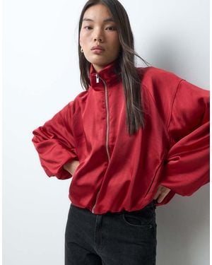 ASOS Sateen Funnel Neck Track Bomber Jacket - Red