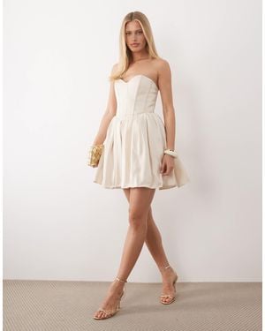 Oh Polly Emeline Glossy Satin Sweetheart Corset Mini Dress - Natural