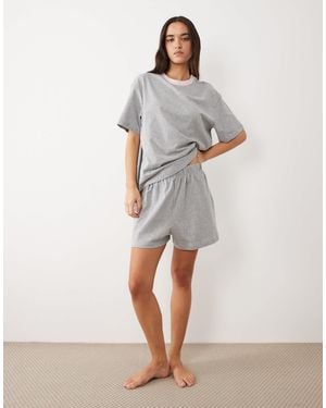 ASOS Slubby Cotton Oversized Tee And Shorts Set With Contrast Neck Binding - Natural