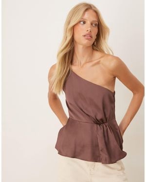 ASOS One Shoulder Satin Cami Top - Brown
