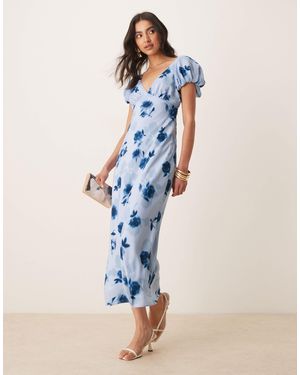 Abercrombie & Fitch Puff Sleeve Tie Back Slip Maxi Dress - Blue