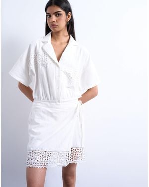 TOPSHOP Cotton Crochet Wrap Skirt Shirt Dress - Blue