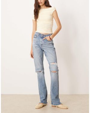 ASOS Asos design tall - jean droit à taille mi-haute avec déchirures - délavage clair - Bleu